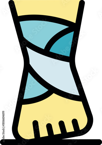 Elastic medical bandage is supporting injured ankle, providing pain relief and promoting healing