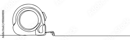 A continuous one-line drawing of a measuring tape, representing construction, DIY, and precision
