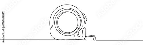 A continuous one-line drawing of a measuring tape, representing construction, DIY, and precision