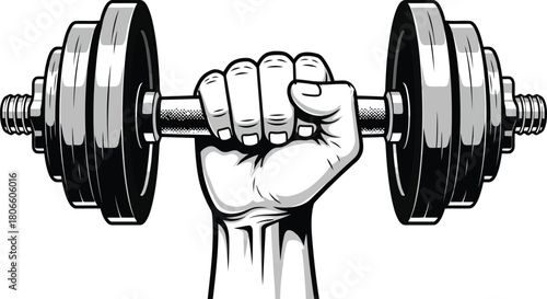 Hand gripping heavy dumbbell for strength training workout power illustration