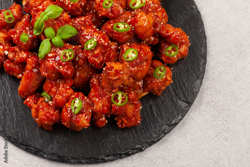  닭튀김은닭고기에 밀가루, 겨잣가루, 소금, 후추 따위를 묻혀 기름에 튀긴 요리.
Fried chicken is a dish made by coating chicken in flour, mustard powder, salt, pepper, etc. and frying it in oil.
