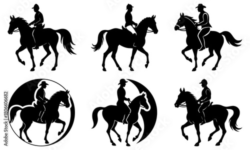 Equestrian elegance with horse and rider silhouettes, perfect for branding, logo design, and sports visuals. Dynamic motion and classic appeal for your projects.