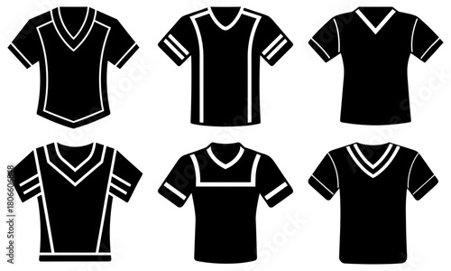 Versatile sports jersey vector collection perfect for team design, apparel mockups, or creative projects needing athletic uniform elements, originally SVG