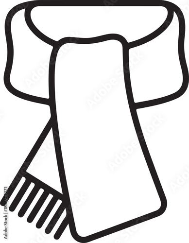 Simple vector outline illustration showing long warm scarf tied neatly around neck perfect accessory for staying comfortable during chilly seasons