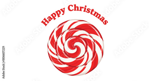 Red swirled lollipop with Happy Christmas text