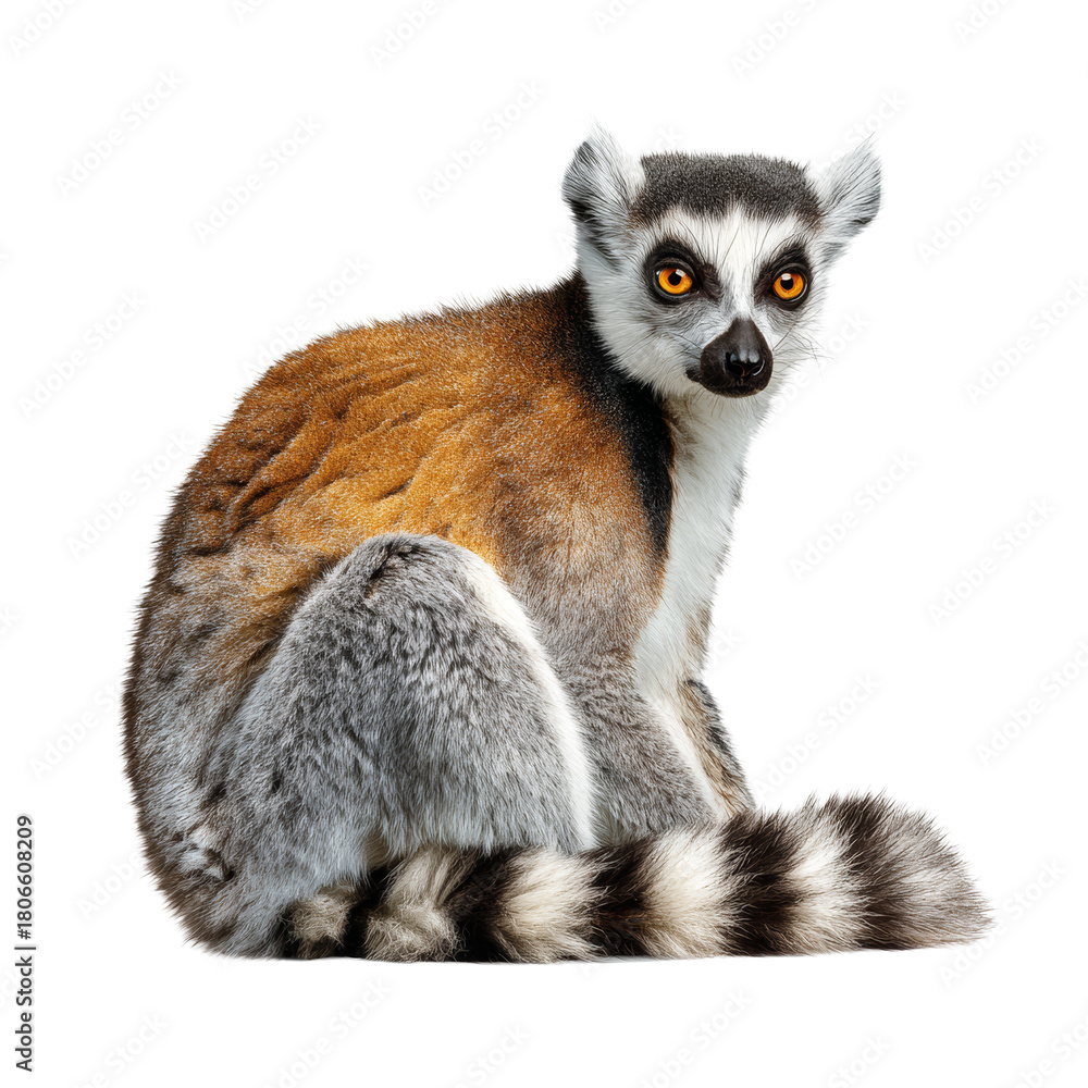 Fototapeta premium Ring tailed lemur sitting on a transparent background