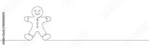 A continuous one-line drawing of a gingerbread man, symbolizing holiday treats and Christmas