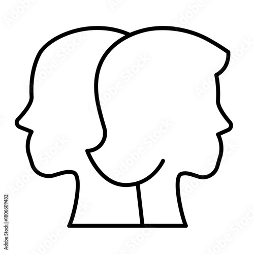 Heads with faces thin line icon, family therapy concept. Vector graphics. Bickering of man and woman, mental health sign on white background, style icon mobile or web design.