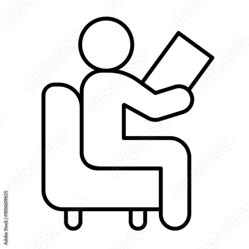 Psychologist with paper in chair thin line icon, family therapy concept. Vector graphics. Man with test paper, psychology sign on white background, style icon mobile or web design.