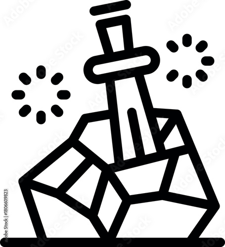 Excalibur sword in the stone shining with magic sparks