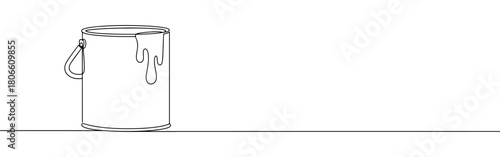 A continuous one-line drawing of a paint bucket, representing painting, home improvement, and creativity