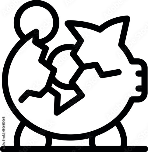 Piggy bank cracking and losing coins, symbolizing economic hardship and financial instability