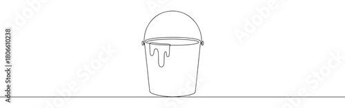 A continuous one-line drawing of a paint bucket, representing painting, home improvement, and creativity