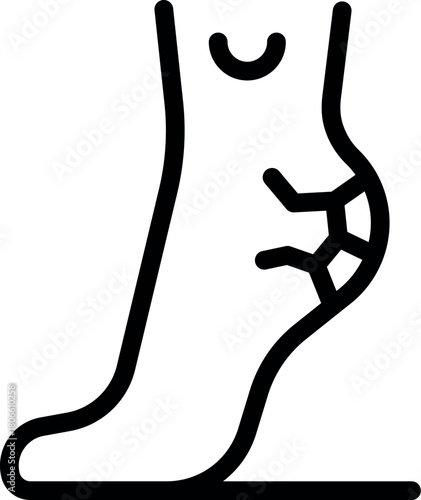 Black line icon for dry skin on heel causing pain and discomfort, isolated vector illustration