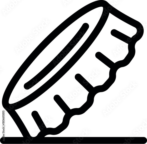 Minimalist vector icon of a discarded crown cork resting on a surface, representing waste or recycling