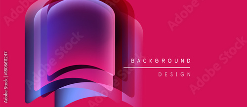 Abstract design features layered shapes, vibrant purple hues, pink backdrop. Text reads background design. Modern, minimalist aesthetic.