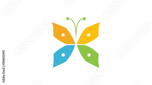 Vibrant butterfly design with cheerful colors and modern simplicity, perfect for branding, nature themes, or creative projects needing a touch of whimsy