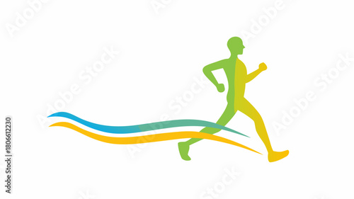 Dynamic running man logo with vibrant colors, perfect for fitness brands, sports teams, or health initiatives, symbolizing energy and forward motion
