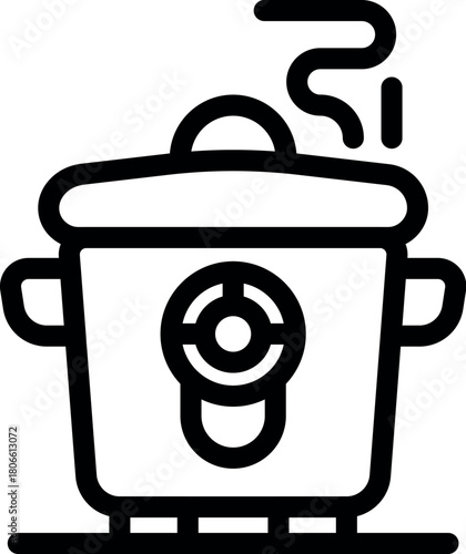 Hot food cooking in steaming pot on stove with steam coming out, preparing delicious meal