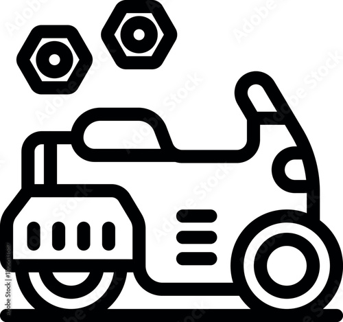 Motorcycle repair and maintenance concept depicted by a mechanic fixing a motorcycle using spare parts, symbolizing automotive service and vehicle upkeep