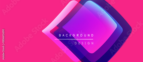 Vibrant abstract design. Overlapping shapes create layered effect. Pink background contrasts with purple hues. Modern, geometric composition.