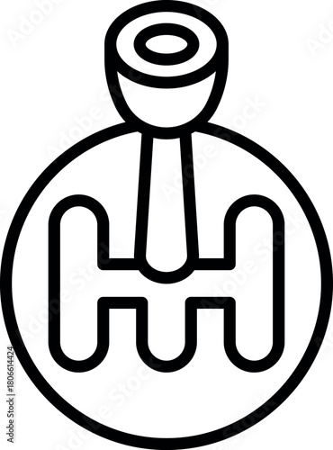Simple black and white line art icon of a manual transmission gear stick, useful for automotive and transportation related designs