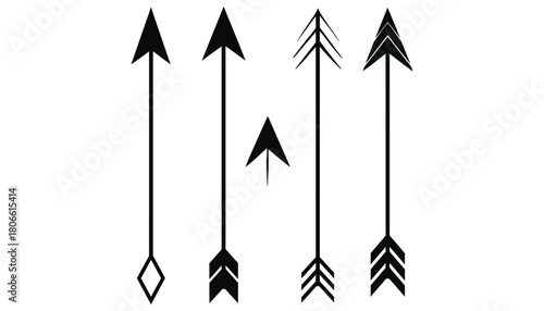 Various black arrow designs pointing upwards on a white background