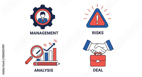 Vector illustration of business concepts management, analysis, risks, and deal