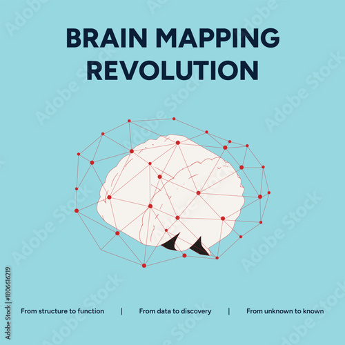 Brain mapping revolution with brain illustration on blue background