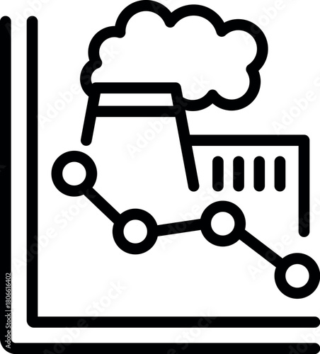 Line drawing of a graph showing decreasing levels of pollution emitted by an industrial factory on a paper report