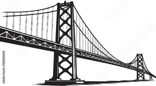 Detailed black Gate Bridge landmark, isolated San Francisco vector illustration.