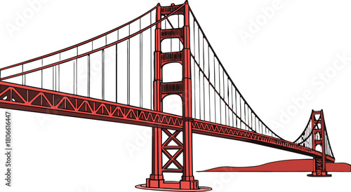Red Gate Bridge structure, famous San Francisco landmark, isolated vector.