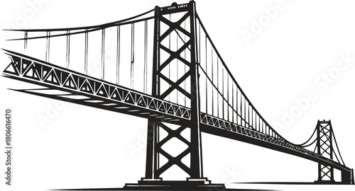 Black Gate Bridge structure, famous San Francisco landmark, isolated vector.
