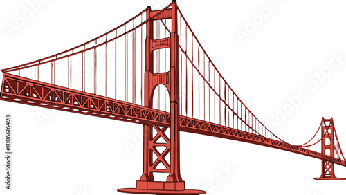 San Francisco red Gate Bridge, detailed design, isolated clean vector artwork.