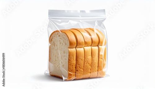 Sliced white bread in sealed plastic bag, fresh storage…
