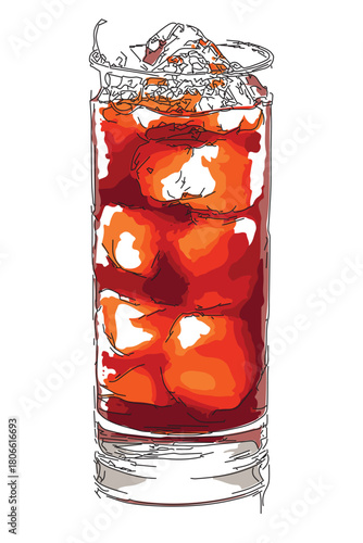  Sketch-style impressionnist painting,Iced Tea,Digital illustration vector image 