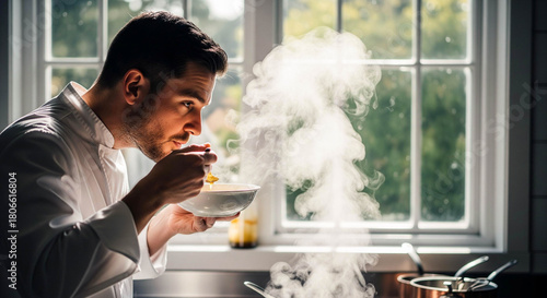 Fototapeta Naklejka Na Ścianę i Meble -  Chef Tasting Delicious Soup