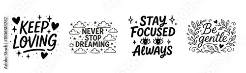 Inspirational black and white motivational quotes with decorative elements