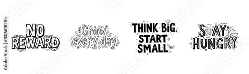 Motivational typography designs with inspirational quotes in black and white