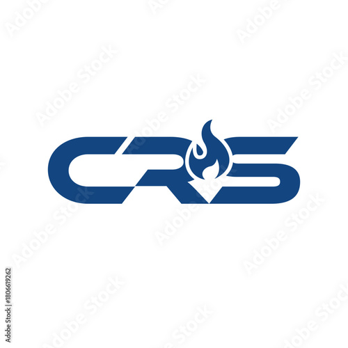 This is a flat monogram deign of initial letters CRS in dark blue color with a flame on the center of it.