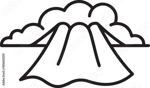 Outline simple volcano icon with clouds landscape symbol for natural disaster warning sign or geological nature reserve logo element