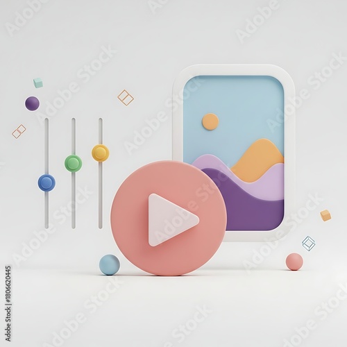 Creative 3D Render of Digital Media Editing and Playback Concept