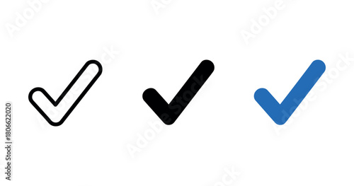 Set of three check marks in different colors on a white background