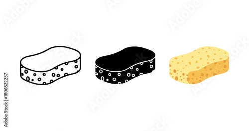 Three cleaning sponges vector illustration in black and white and color