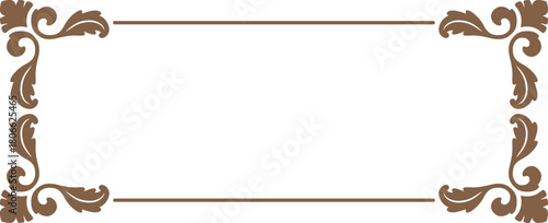 Rectangular horizontal frame with golden swirls on the corners, Baroque style.