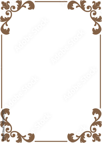 Abstract vintage rectangular frame with symmetrical golden swirls on the corners.