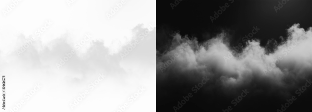 Fototapeta premium Monochromatic fog float in a stark contrast of light and shadow, creating drama isolated on transparent background
