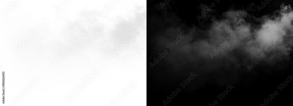 Fototapeta premium Smoke fog effect isolated on transparent background and black background composition