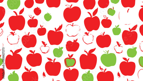 Seamless pattern with red and green apples
