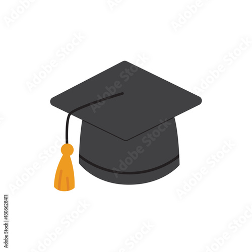 Toga hat symbolizes graduation achievement with cap and orange tassel. Suitable for educational designs, graduation announcements, and academic celebrations.